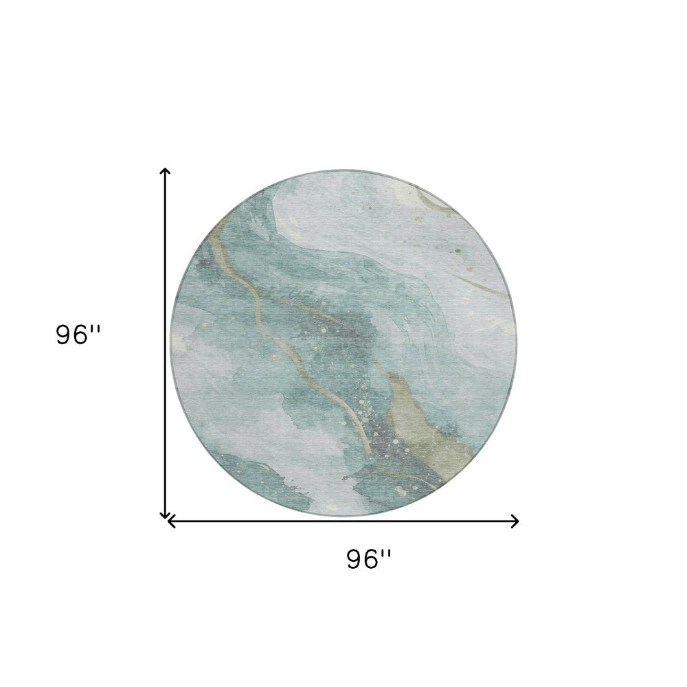 3' X 5' Teal Blue And Aqua Abstract Washable Indoor Outdoor Area Rug