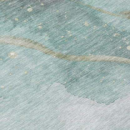 3' X 5' Teal Blue And Aqua Abstract Washable Indoor Outdoor Area Rug