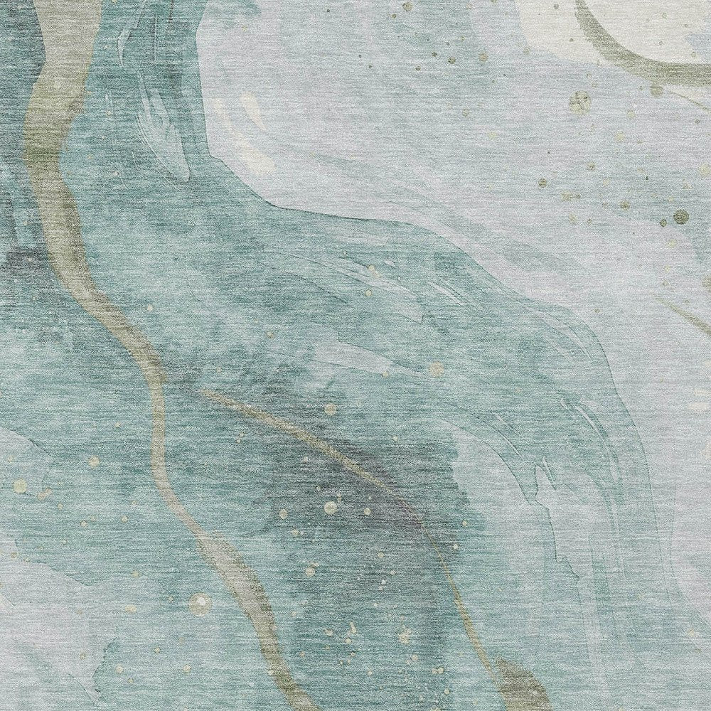 3' X 5' Teal Blue And Aqua Abstract Washable Indoor Outdoor Area Rug