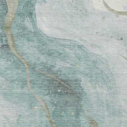 3' X 5' Teal Blue And Aqua Abstract Washable Indoor Outdoor Area Rug