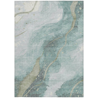 3' X 5' Teal Blue And Aqua Abstract Washable Indoor Outdoor Area Rug