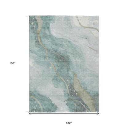 3' X 5' Teal Blue And Aqua Abstract Washable Indoor Outdoor Area Rug