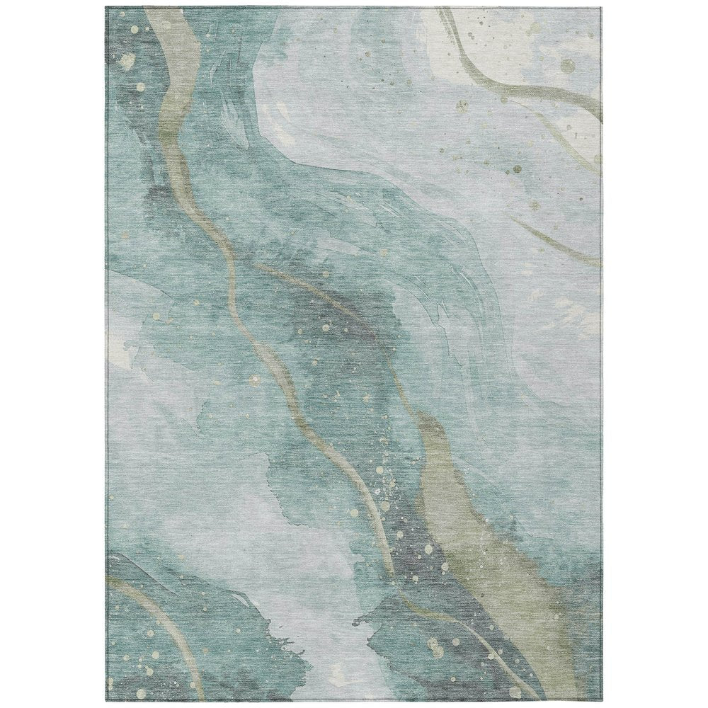 3' X 5' Teal Blue And Aqua Abstract Washable Indoor Outdoor Area Rug