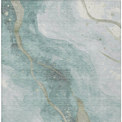 3' X 5' Teal Blue And Aqua Abstract Washable Indoor Outdoor Area Rug