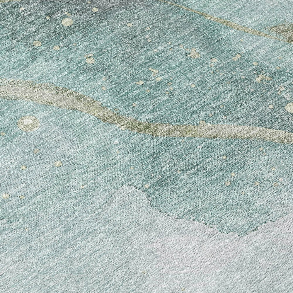 3' X 5' Teal Blue And Aqua Abstract Washable Indoor Outdoor Area Rug