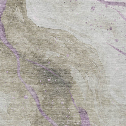 3' X 5' Taupe And Lavender Abstract Washable Indoor Outdoor Area Rug