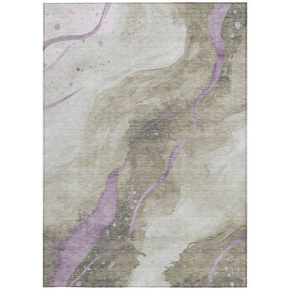 3' X 5' Taupe And Lavender Abstract Washable Indoor Outdoor Area Rug