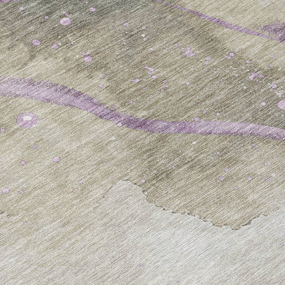 3' X 5' Taupe And Lavender Abstract Washable Indoor Outdoor Area Rug