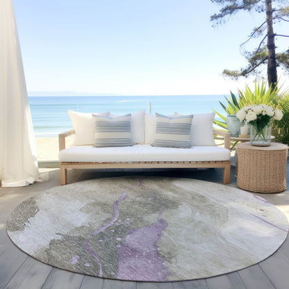 3' X 5' Taupe And Lavender Abstract Washable Indoor Outdoor Area Rug