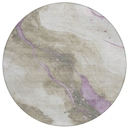 3' X 5' Taupe And Lavender Abstract Washable Indoor Outdoor Area Rug