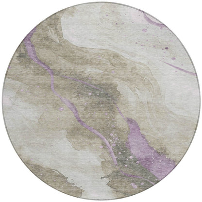 3' X 5' Taupe And Lavender Abstract Washable Indoor Outdoor Area Rug