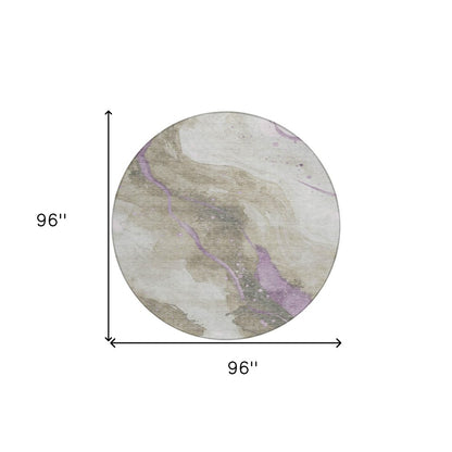 3' X 5' Taupe And Lavender Abstract Washable Indoor Outdoor Area Rug