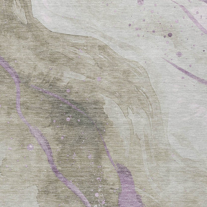 3' X 5' Taupe And Lavender Abstract Washable Indoor Outdoor Area Rug