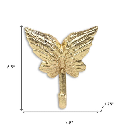 5" Gold Cast Iron Butterfly Wall Hook