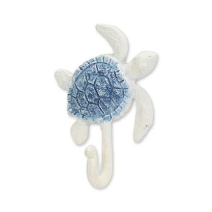 4" Blue And White Cast Iron Turtle Wall Hook