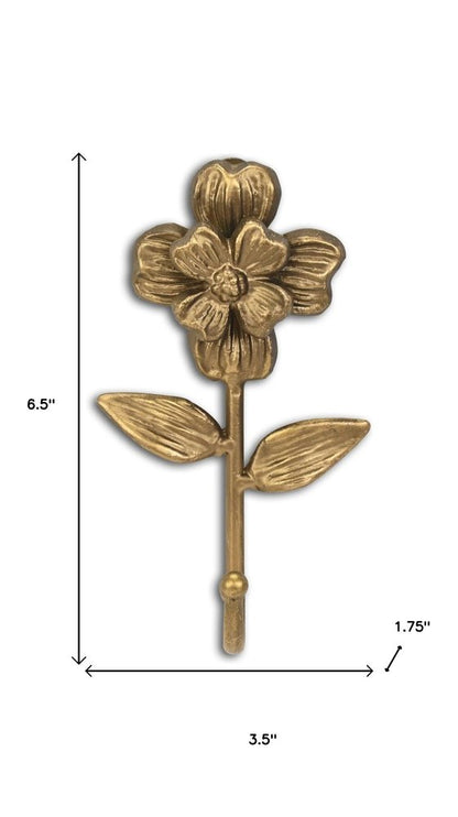 4" Antiqued Gold Cast Iron Flower Wall Hook