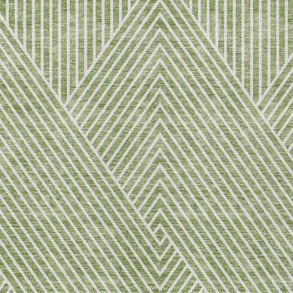 3' X 5' Sage And Ivory Geometric Washable Indoor Outdoor Area Rug