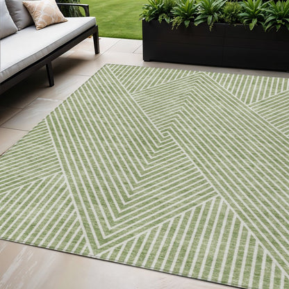 3' X 5' Sage And Ivory Geometric Washable Indoor Outdoor Area Rug