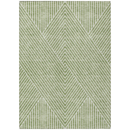 3' X 5' Sage And Ivory Geometric Washable Indoor Outdoor Area Rug