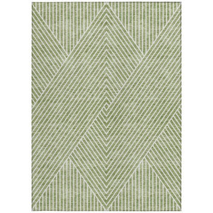3' X 5' Sage And Ivory Geometric Washable Indoor Outdoor Area Rug