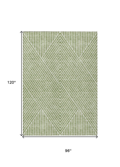 3' X 5' Sage And Ivory Geometric Washable Indoor Outdoor Area Rug