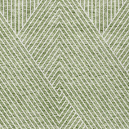 3' X 5' Sage And Ivory Geometric Washable Indoor Outdoor Area Rug
