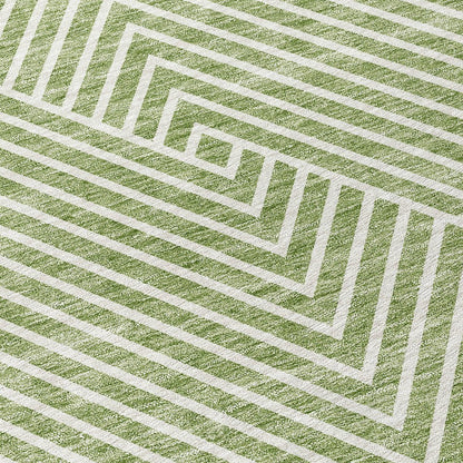 3' X 5' Sage And Ivory Geometric Washable Indoor Outdoor Area Rug