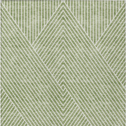 3' X 5' Sage And Ivory Geometric Washable Indoor Outdoor Area Rug