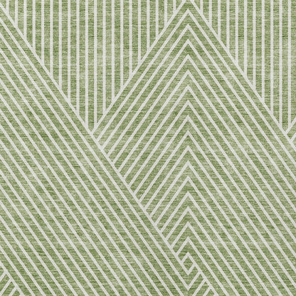 3' X 5' Sage And Ivory Geometric Washable Indoor Outdoor Area Rug