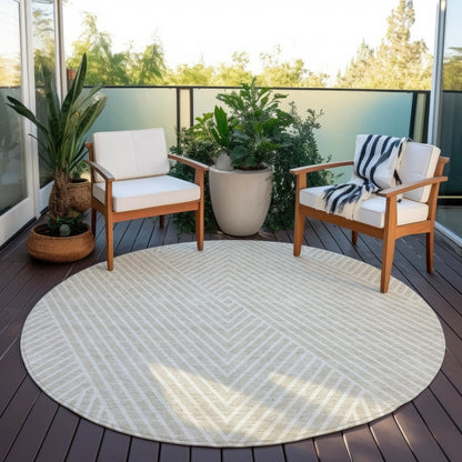 3' X 5' Beige And Ivory Geometric Washable Indoor Outdoor Area Rug