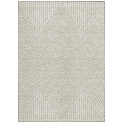 3' X 5' Beige And Ivory Geometric Washable Indoor Outdoor Area Rug
