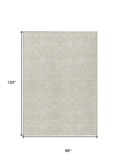 3' X 5' Beige And Ivory Geometric Washable Indoor Outdoor Area Rug