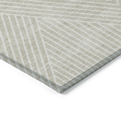 3' X 5' Beige And Ivory Geometric Washable Indoor Outdoor Area Rug