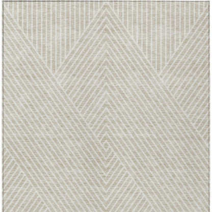 3' X 5' Beige And Ivory Geometric Washable Indoor Outdoor Area Rug