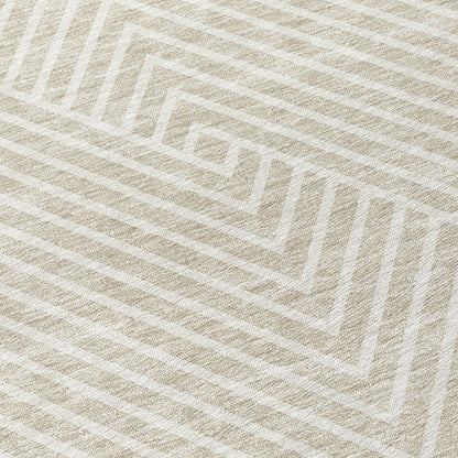 3' X 5' Beige And Ivory Geometric Washable Indoor Outdoor Area Rug
