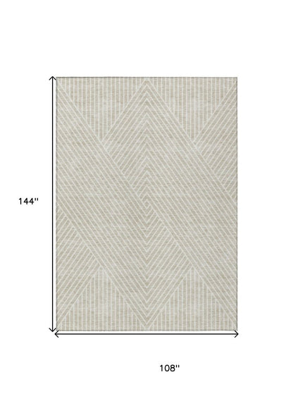 3' X 5' Beige And Ivory Geometric Washable Indoor Outdoor Area Rug