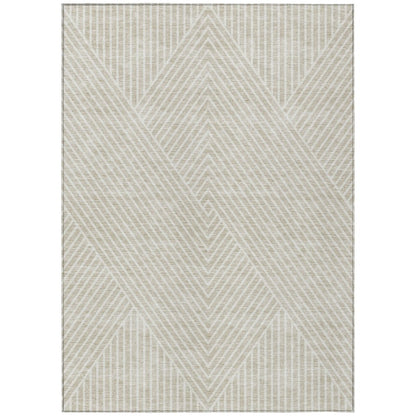 3' X 5' Beige And Ivory Geometric Washable Indoor Outdoor Area Rug