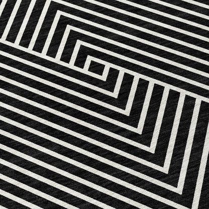 3' X 5' Black And Ivory Geometric Washable Indoor Outdoor Area Rug