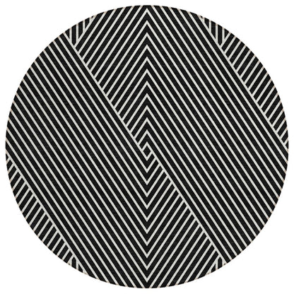 3' X 5' Black And Ivory Geometric Washable Indoor Outdoor Area Rug