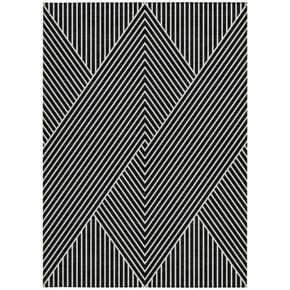 3' X 5' Black And Ivory Geometric Washable Indoor Outdoor Area Rug