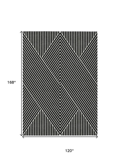 3' X 5' Black And Ivory Geometric Washable Indoor Outdoor Area Rug