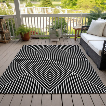 3' X 5' Black And Ivory Geometric Washable Indoor Outdoor Area Rug