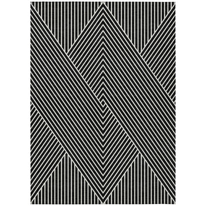 3' X 5' Black And Ivory Geometric Washable Indoor Outdoor Area Rug