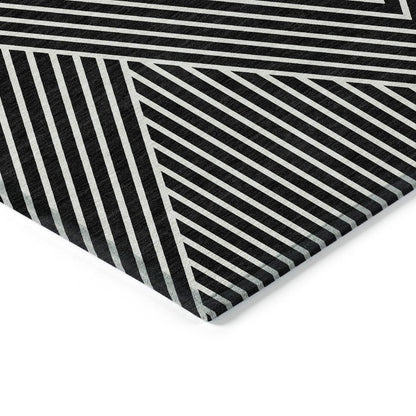 3' X 5' Black And Ivory Geometric Washable Indoor Outdoor Area Rug