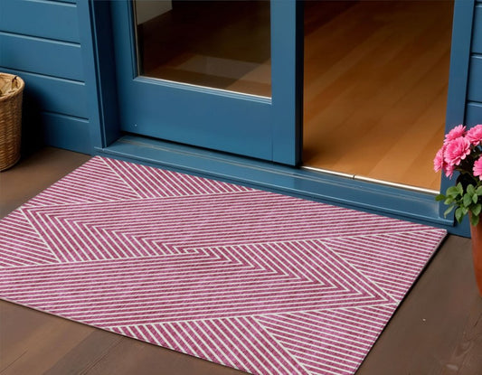 3' X 5' Blush And Ivory Geometric Washable Indoor Outdoor Area Rug