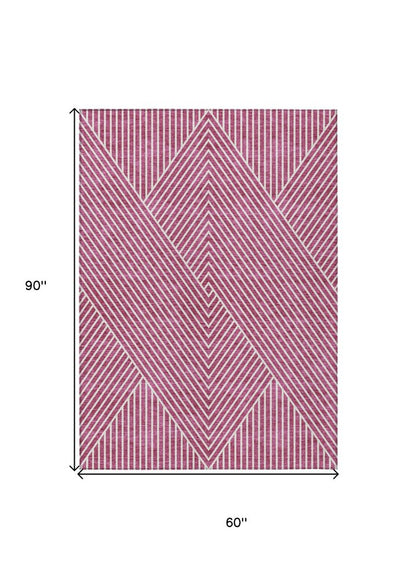 3' X 5' Blush And Ivory Geometric Washable Indoor Outdoor Area Rug