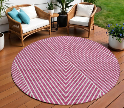 3' X 5' Blush And Ivory Geometric Washable Indoor Outdoor Area Rug