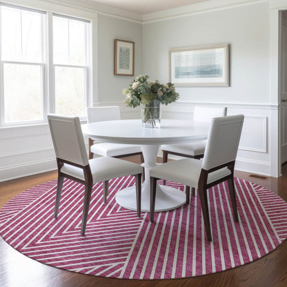 3' X 5' Blush And Ivory Geometric Washable Indoor Outdoor Area Rug
