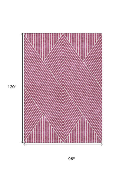 3' X 5' Blush And Ivory Geometric Washable Indoor Outdoor Area Rug