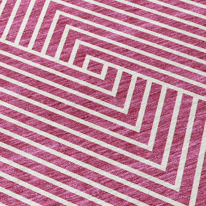 3' X 5' Blush And Ivory Geometric Washable Indoor Outdoor Area Rug